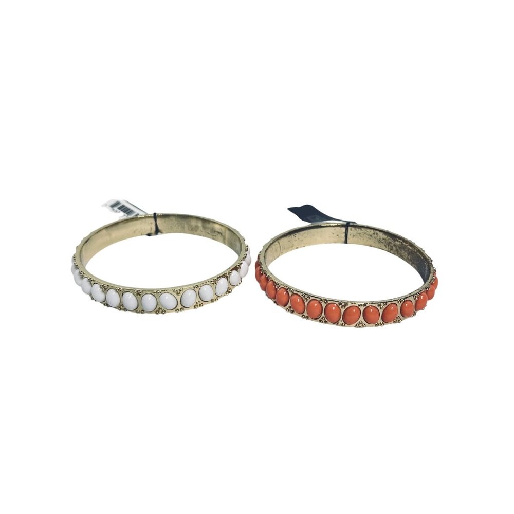Pair Of Graziano Gold Tone Bangle Bracelets - Coral And White (6211)